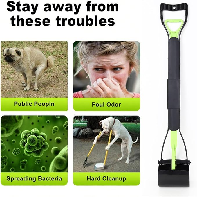 32'' Portable Pooper Scooper, Heavy Duty Dog Poop Pick Up Tool for Medium & Large Dogs, Clean Waste Tool for Yard, Lawns & Grass, Green | Medium & Large Dogs, Yard & Lawn Use, 81 cm Length, Waste Cleanup Tool,