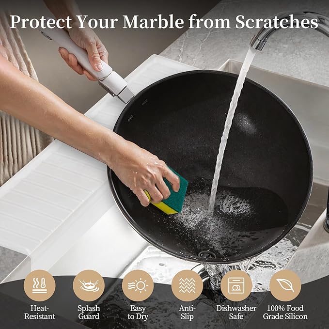 Sink Edge Protector with Suction Cup, 24" x 4", Silicone Sink Splash Guard for Kitchen & Bathroom, Protect Countertop from Scratches, Stains, for Stainless Steel Granite Quartz