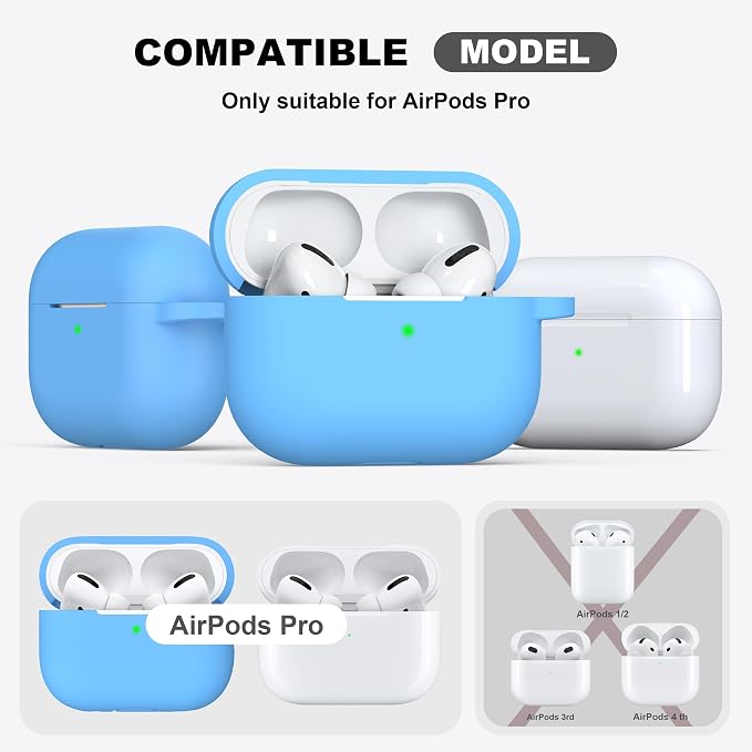 R-fun for AirPods Pro 2 Case, Soft Silicone Protective Cover with Keychain and Cleaning Pen, Compatible with AirPods Pro 2nd/1st Generation, Supports Wireless Charging, Light Blue