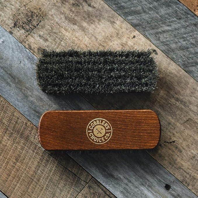Premium Shoe Brush - Horsehair Shoe Brush - Concaved Handle for Premium Grip, Brown