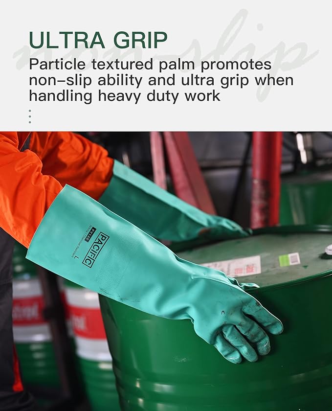 PACIFIC PPE 2 Pairs Chemical Resistant Nitrile Gloves, Resist Household Acid, Alkali, Solvent and Oil, 28 mil, 18", X-Large