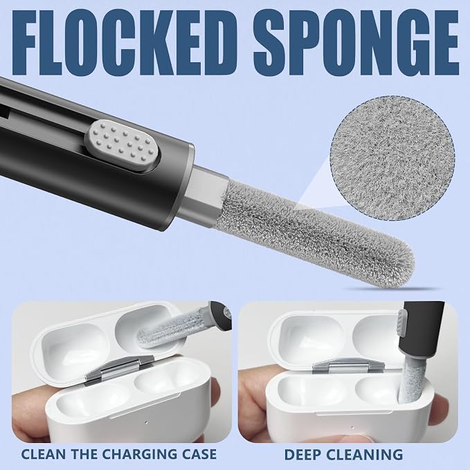 Inesore Multi Cleaning Kit for AirPods & All Bluetooth Earbuds (Black) | 3-in-1 Design with Brush,Sponge & Metal Tip, Airpod Cleaning, Phone Cleaner, Earbud Cleaning, Electronic Device Cleaning Tool