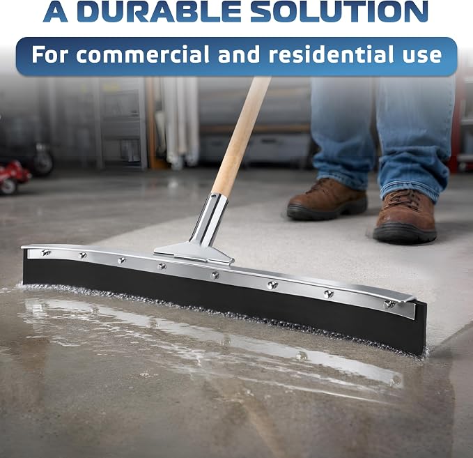 Curved Floor Squeegee 24’’, Rubber Blade Garage Squeegee, Taper Pole Connection - Handle Sold Separately for Tiles, Concrete and Asphalt