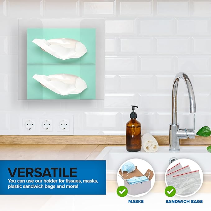Stock Your Home Double Acrylic Gloves Dispenser, Tissue Box Shelf, Glove Holder Wall Mount, For Kitchen, Cleaning Closet, Lab, Exam, Office