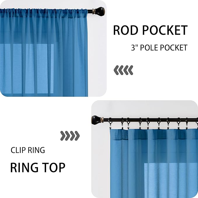 Tollpiz Short Sheer Door Curtain Closet Linen Textured Curtain Sheers Doorway Light Filtering Voile Patio Glass Door Rod Pocket Curtains French Door, 54 x 54 inches Long, Classic Blue, Set of 1 Panel
