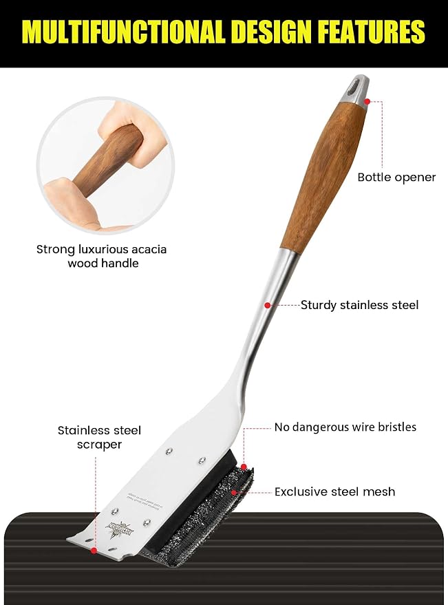 XUDKAKAIXIN Grill Brush Bristle Free,No Bristle Shedding,with Replacement Head,Unique Steel Fibers Pad Perfect for Cast Iron/Stainless-Steel Grates-,Grill Cleaner for Outdoor Gril
