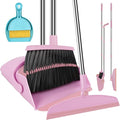 Broom and Dustpan Combo Set, 52" Long Handle with Squeegee & Mini Set | Pink Complete Cleaning Kit, Built-in Comb Dustpan, Floor Squeegee for Wet & Dry Messes, Mini Broom Set，for Home & Pet Areas