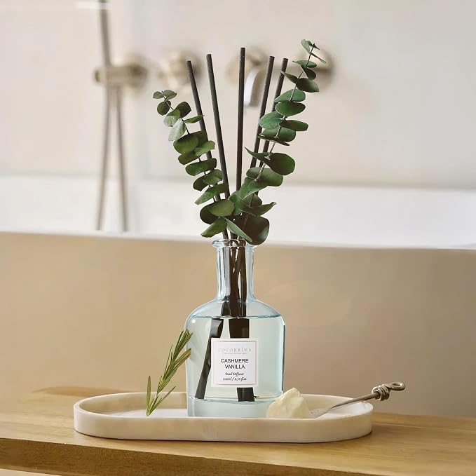 Cashmere Vanilla Reed Diffuser, 6.76 oz | Real Dried Eucalyptus Leaves, 8 Reeds, Long-Lasting Essential Oil, Home Fragrance, Bedroom or Bathroom Décor