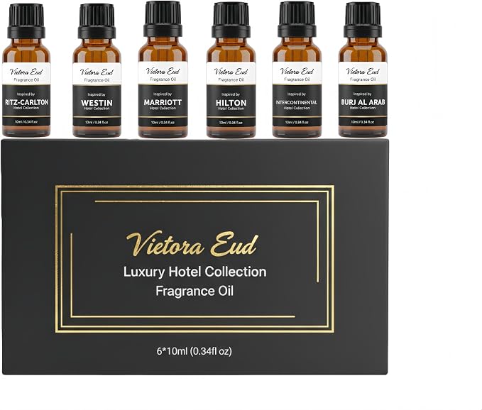 Luxury Hotel Fragrance Oil Set, 6 Pack | Six Hotel-inspired Fragrance Oils; Versatile for Humidifiers, Aroma diffusers, Candle and Soap Making