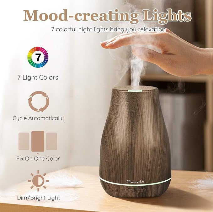 Homeweeks Essential Oil Diffuser for Room 100 ML 1 Pack | Aromatherapy Scent Diffuser Adjustable Mist Mode, Cool Mist, Auto Off Ultrasonic Aroma Fragrance Diffuser for Bedroom Office