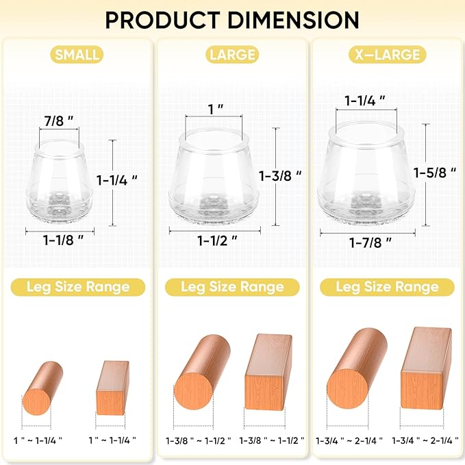 BALEINE 32 Pack Silicone Chair Leg Floor Protectors, Stool Leg Protectors Cap, Non-Slip Chair Leg Caps for Hardwood Floors (Clear & Large, 32 Pack)