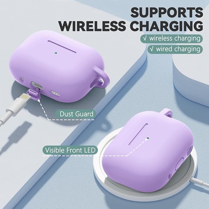 Ljusmicker for AirPods Pro 3 Case 2025 with Cleaner Kit,Magnetic Purple | Soft Silicone Protective Cover for Apple AirPod Pro 3rd Generation Case with Keychain for Women Men,Shockproof,Magnetic