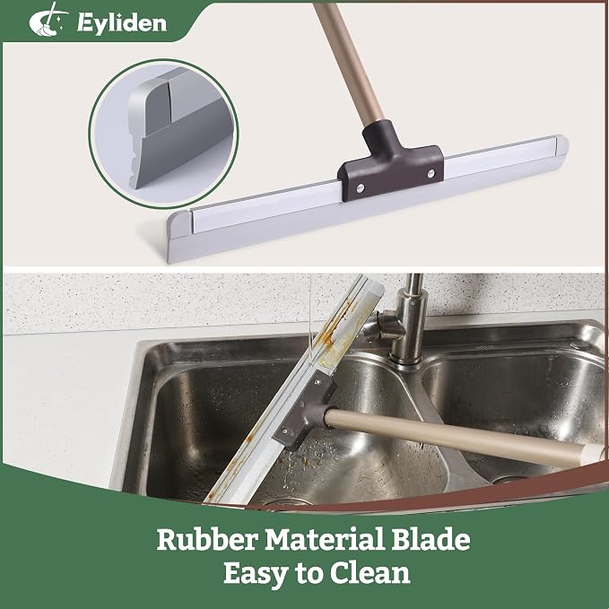 Eyliden 17" Rubber Floor Squeegee, Quick Water & Foam Removal Broom | Heavy-Duty, Dual-Action Push & Scrape, Squeegee for Shower Glass Concrete Garage Commercial Epoxy Floors