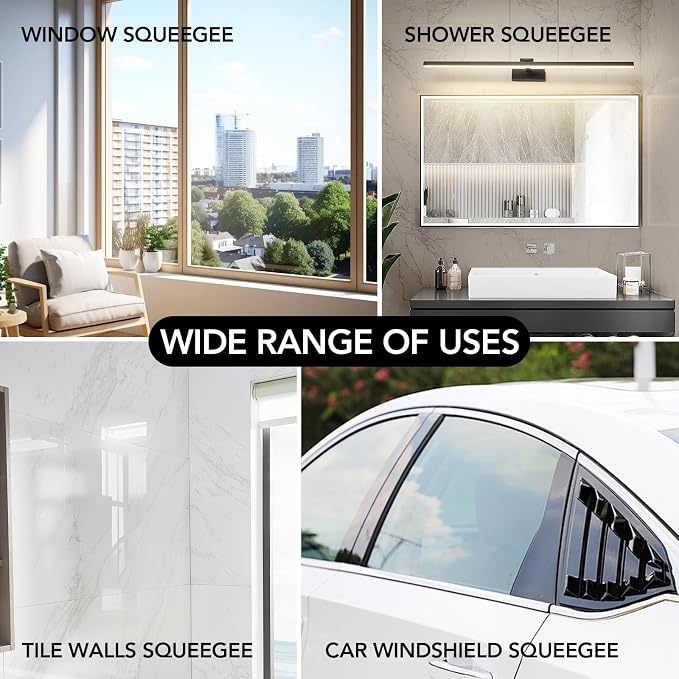 Shower Squeegee for Glass Doors, Telescopic Squeegee for Window Cleaning | 15-51" Shower Squeegee with Long Handle, Extendable Window Cleaner Tool for Tile Walls, Sliding Door, Floor, Car Windshield