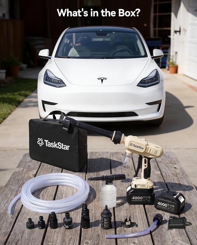TaskStar Cordless Pressure Washer with Brushless Motor, 2× 4000mAh Batteries, Handheld Portable Pressure Washer