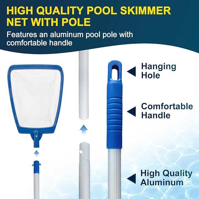 POOLAZA Hot Tub Skimmer Net Fine Mesh with Extendable Aluminum Handle 35 Inch - Hot Tub Net Skimmer for Leaf & Debris Removal, Heavy-Duty Spa Net for Hot Tub, Above Ground Pools & Small Pools