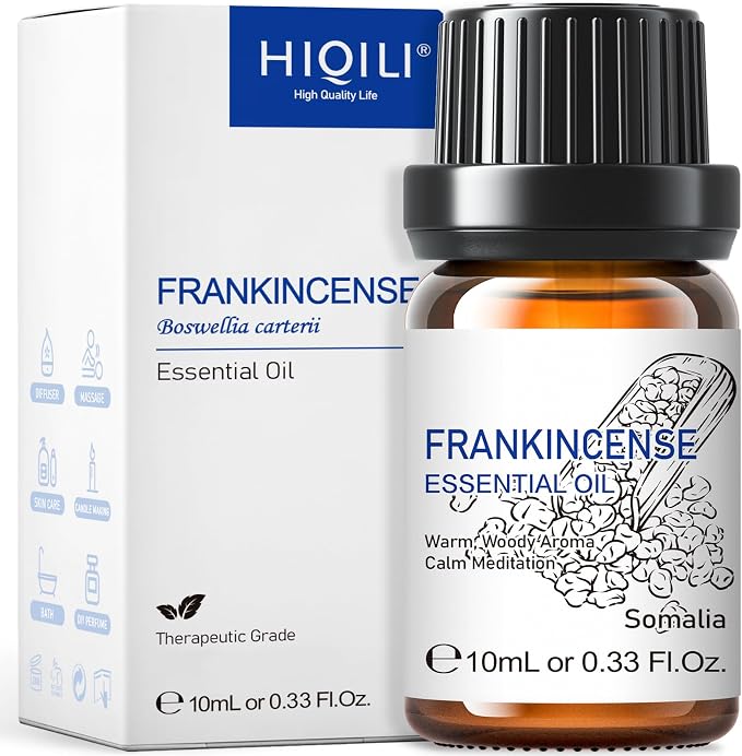 HIQILI 0.33 Fl Oz Frankincense Essential Oil, Relaxing, Skin Care, Camp Atmosphere Creation, Can be Added to Body Lotions, Creams, Aromatherapy Use - 10ml | Mix with Face Cream to Boosts Skin Texture, Relaxes Knee, Feet, Shoulder, and Waist during Spa ...