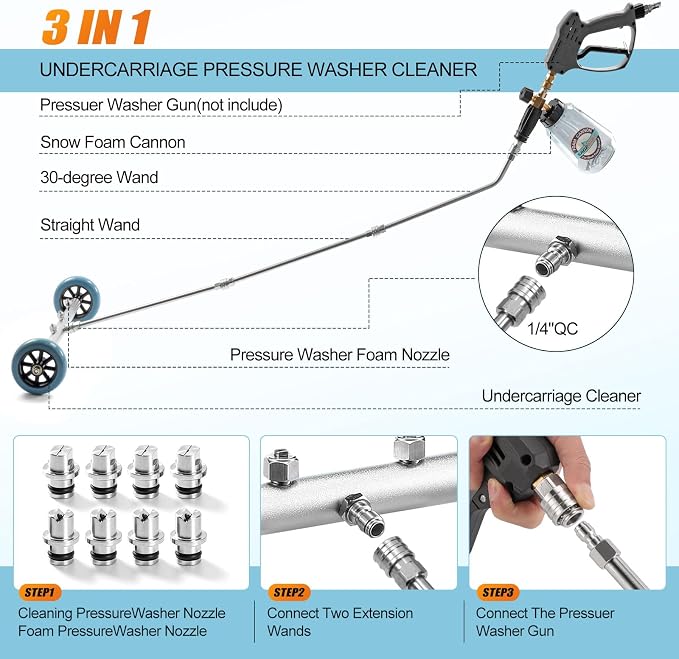 16 IN Under Carriage Pressure Washer Water Broom with Foam Cannon 4000PSI | Pressure Washer Undercarriage Cleaner Attachment, Power Washer Surface Cleaner for Car Wash, SUVs, Driveway, Sidewalk