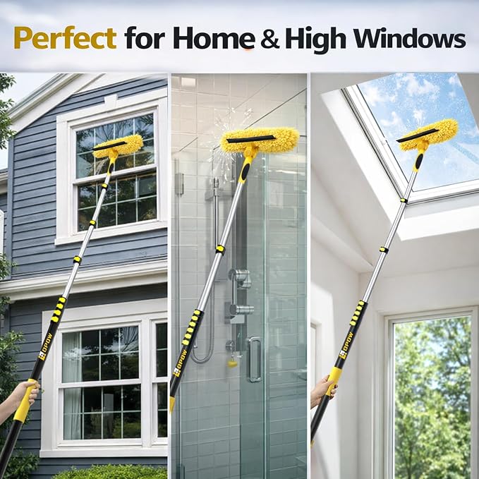 36 Feet High Reach Squeegee Window Cleaner Kit with 5-30Ft Extension Pole | 2 in 1 Window Cleaning Tool w/ 8-Stage Telescopic Pole &Rotatable Head,Window Washing Equipment for Solar Panel,RV,Car Glass