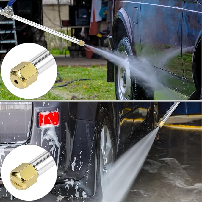 QWORK High Pressure Power Washer Wand, Water Hose Nozzle with 2 Spray Tips, Adjustable Watering Sprayer Cleaning Tool