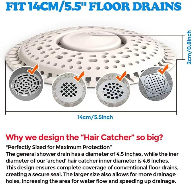 zaa Shower Drain Hair Catcher, 2 Pack Premium Silicone Drain Protector & Shower Drain Cover, Shower Installation Kits for Flat Drains of Shower Room, Bathroom, LightGray
