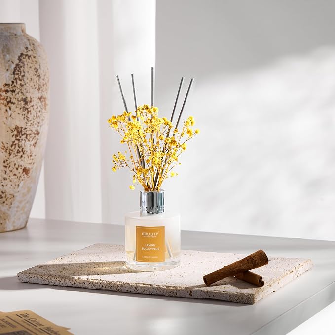 Reed Diffuser Set,3.38 fl oz (100 ml) - Lemon Eucalyptus Oil Diffusers with 8 Reed Sticks, Home Fragrance Reed Diffuser for Bathroom Shelf Decor