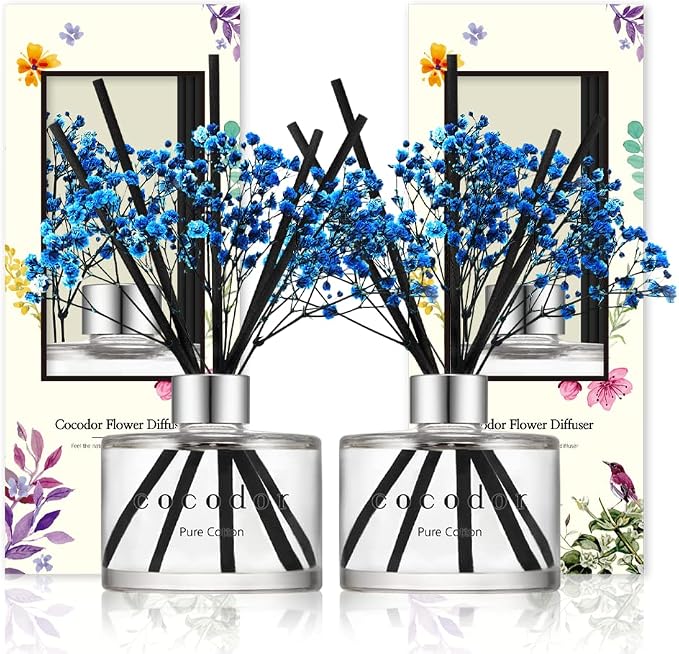 COCODOR Preserved Real Flower Reed Diffuser/Pure Cotton / 6.7oz(200ml) / 2 Pack/Reed Diffuser Set, Oil Diffuser & Reed Diffuser Sticks, Home Decor & Office Decor, Fragrance and Gifts