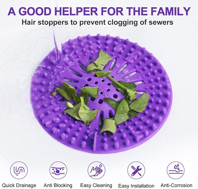 Gotega Hair Catcher Shower Drain with Iron for Bathroom Bathtub Tub Shower | Shower drain covers protector, flexible TPR material, multiple colors, hair trap garbage disposal parts, easy to clean