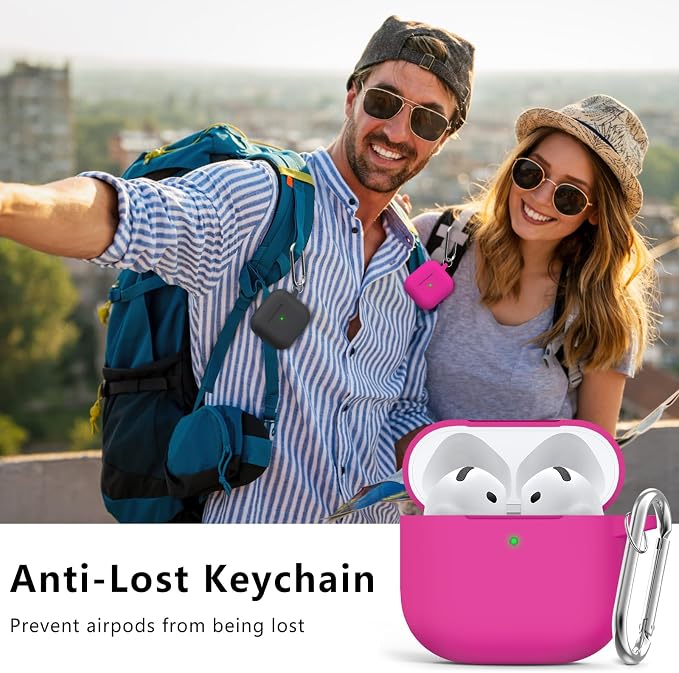 Ljusmicker for AirPods 4 Case 2024 with Cleaner Kit,Soft Silicone Protective Cover for Apple AirPods 4th Generation Cases for Women Men,for AirPod 4 Case Accessories with Keychain-Hot Pink