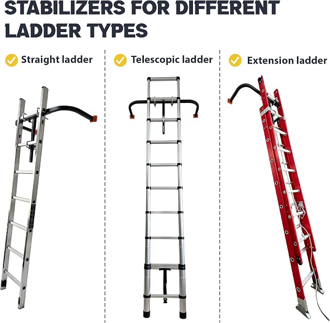 Ladder Stabilizer, Extension Ladder Stabilizer for Roof, Adjustable Ladder Standoff Attachment for Gutters, Windows, Heavy-Duty Steel Ladder Stabilizers Support