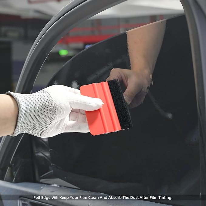 EHDIS 10pcs Vinyl Squeegee 4 Inch Car Vinyl Scraper Decal Applicator Window Tint Wallpaper Smoothing Tool with Black Fabric Felt Edge (Red)
