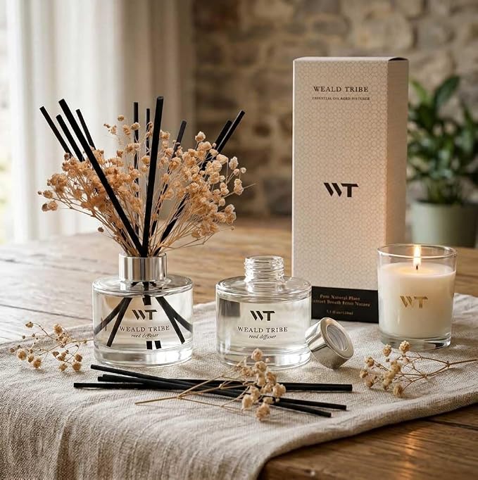 Flower Reed Diffuser Set Gardenia Scent for Bathroom Accessories Shelf Decor & Air Fresheners, Sticks Defusers with 5.1 fl oz Essential Oils & Leaves, House Bedroom Office Decor & Gifts