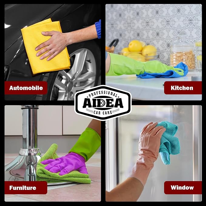 AIDEA Microfiber Cleaning Cloth, 400PK, Microfiber Towels for Cars, Shop Towels Cleaning Rags, Premium Wash Cloths, Absorbent Towel for SUVs, House, Kitchen, Window, Cleaning Supplies 12×12"