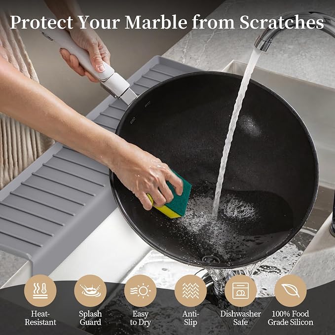 Sink Edge Protector with Suction Cup, 14" 20" 24" 30", Silicone Sink Splash Guard for Kitchen & Bathroom, Protect Countertop from Scratches, Stains, for Stainless Steel Granite Quartz