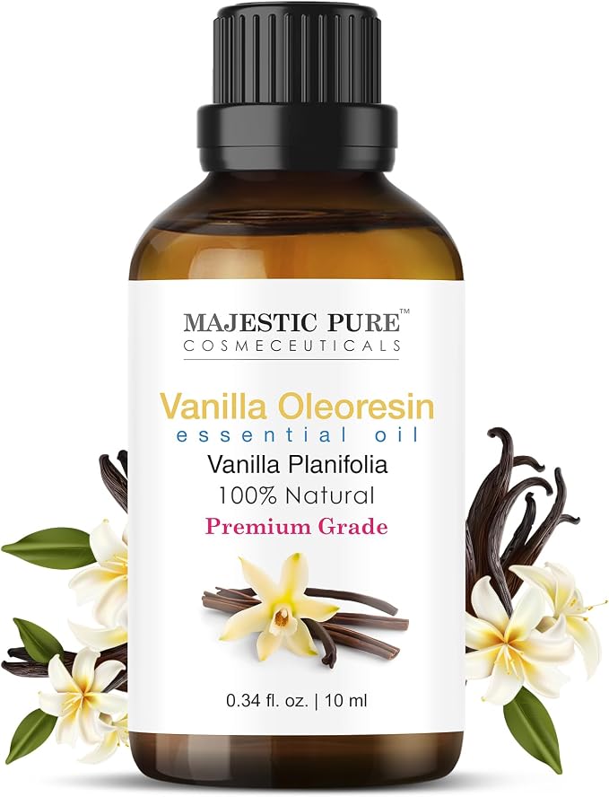 Majestic Pure Vanilla Essential Oil for Diffuser - 0.3 Fl Oz | 100% Natural Essentials Oils for Aromatherapy, Massage, Steam inhalation, Air Freshing, Soap and Candle Making
