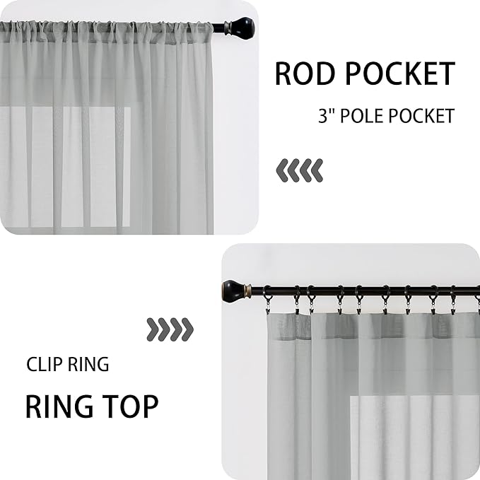 Tollpiz Sheer Door Curtains Closet Linen Textured Curtains Sheer Doorway Light Filtering Voile Rod French Door Pocket Curtain Patio Glass Door, 25 x 72 inches Long, Silver Grey, Set of 1 Panel