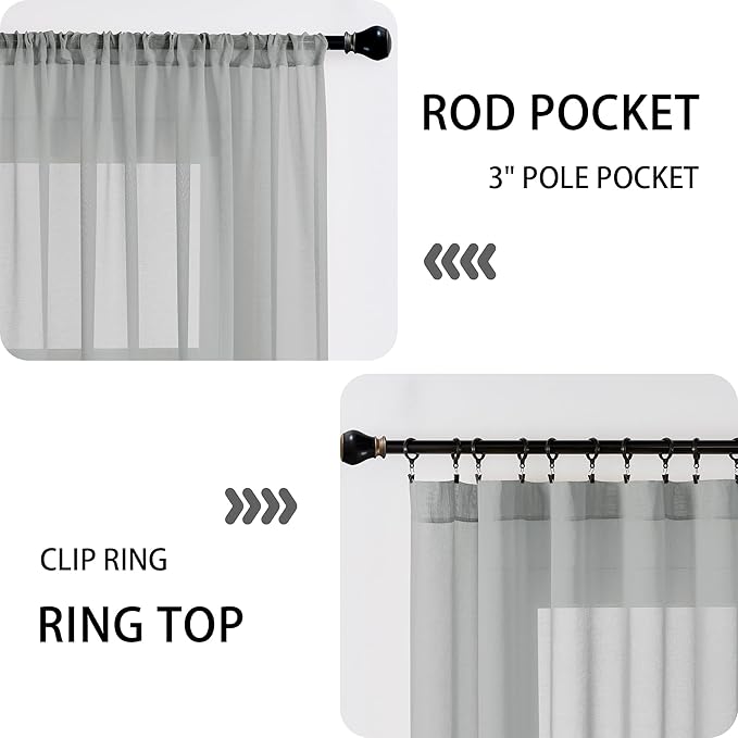 Tollpiz Small Sheer Door Curtain Closet Linen Textured Curtain Sheers Doorway Light Filtering Voile French Door Rod Pocket Curtains Patio Glass Door, 25 x 40 inches Long, Silver Grey, Set of 1 Panel