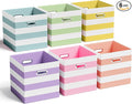 6 Pcs Fabric Storage Cubes Bins with Metal Handle Christmas Storage Bin 11 Inch Macaron Colored Striped Collapsible Bins Holiday Storages Organizer for Gift Books Kids Room Closet and Toys