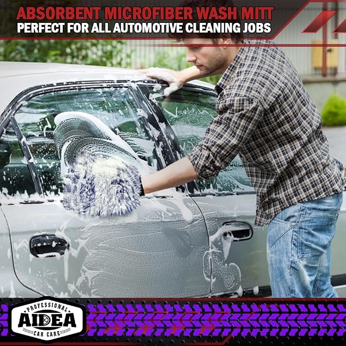 AIDEA Car Wash Mitt Microfiber, 2PK Wheel Cleaner Mitts, 7.12''X10.14'' | Scratch Free Lint-Free, Extra Plush Premium Microfiber Mitt Car Wash Brush, Regular Size