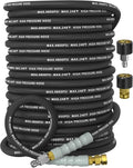 3/8" Pressure Washer Hose 150FT 4800 PSI, Kink Resistant Steel Braided Layer & NonMarking Rubber for Hot/Cold Water, High Power Washer Hose With 3/8 Inch Quick Connect & M22 Fitting, Black