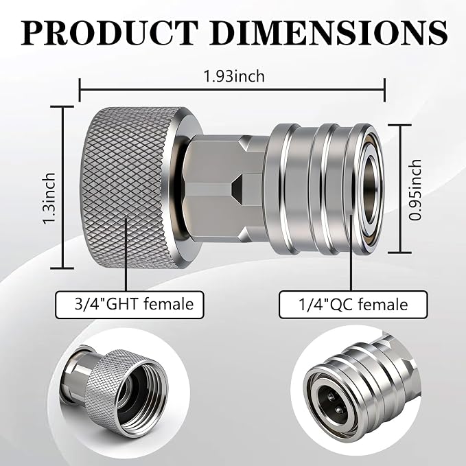 Garden Hose to Mini Power Washer Adapter 3/4" GHT to 1/4" Quick Connect, Stainless Steel,Convert Water Hose to Power Washer Connector,Garden Pressure Washer Attachmen (Connector +5 Nozzle Set)
