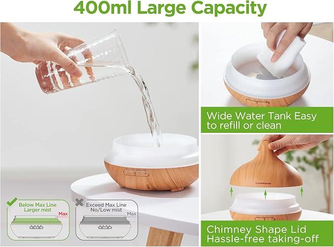 InnoGear 400ml Aromatherapy Essential Oil Diffuser 10 Oils Gift Set, Yellow | Cool Mist Humidifier, Essential Oils, Ultrasonic, 4 Timers, Run up to 12hrs, Large Room, Home, Automatic Shut-Off, Quiet