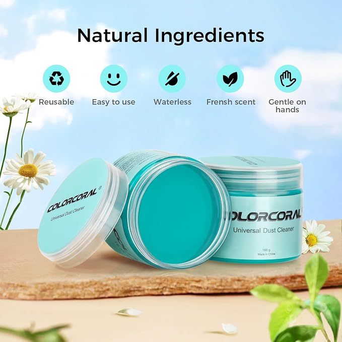 ColorCoral car Cleaning Gel Keyboard Cleaner car Interior Cleaner Kit Blue | 2-Pack Cleaning Putty Dust Cleaner Car Vent Keyboard Cleaning Detailing Slime Universal Cleaning Kit Car Accessorie Men Women
