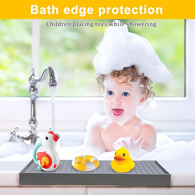 Silicone Sink Edge Protectors - Multifunction Accessories, Splash Guard & Draining Mat for Kitchen, Bathroom Sink, Steel, Granite, Quartz Countertops (Gray, 4 * 24in)