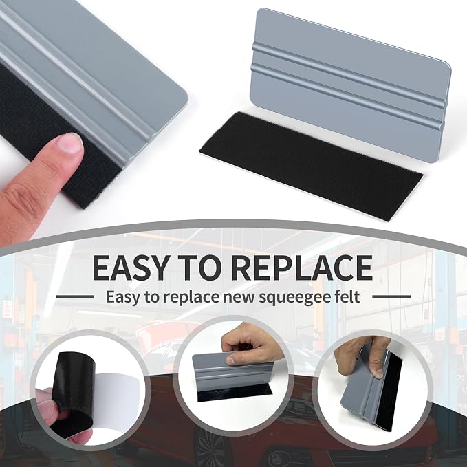 Arayker 10 Pack Vinyl Wrap Squeegee Tool 6 Inch Felt Edge Squeegee | Window Film Tint Squeegee Decal Applicator Scraper Tool Wallpaper Smoothing Tool with 10 Pcs Black Felt Fabric
