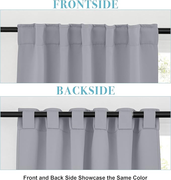 RYB HOME Kitchen Window Curtains - Blackout Privacy Half Window Curtains for Bedroom Bathroom Dining Living Room Cafe Office Short Tiers Drapes, W 34 x L 36 inches, 2 Panels, Silver Grey