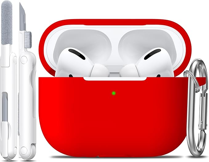 R-fun for AirPods Pro 2 Case, Soft Silicone Protective Cover with Keychain and Cleaning Pen, Compatible with AirPods Pro 2nd/1st Generation, Supports Wireless Charging, Red