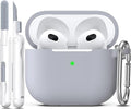 R-fun Compatible with AirPods 3 Case Cover, Silicone Protective Accessories Skin with Keychain Compatible with Apple AirPod 3rd Generation 2021 for Women Men Girls Boys,Front LED Visible,Light Grey