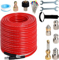 200FT Sewer Jetter Kit for Pressure Washer 5800PSI Drain Cleaner | 1/4" NPT Hose with 5 Jetting Nozzles Waterproof Tape and Spanners for Pressure Washer Drain Cleaning (Red)