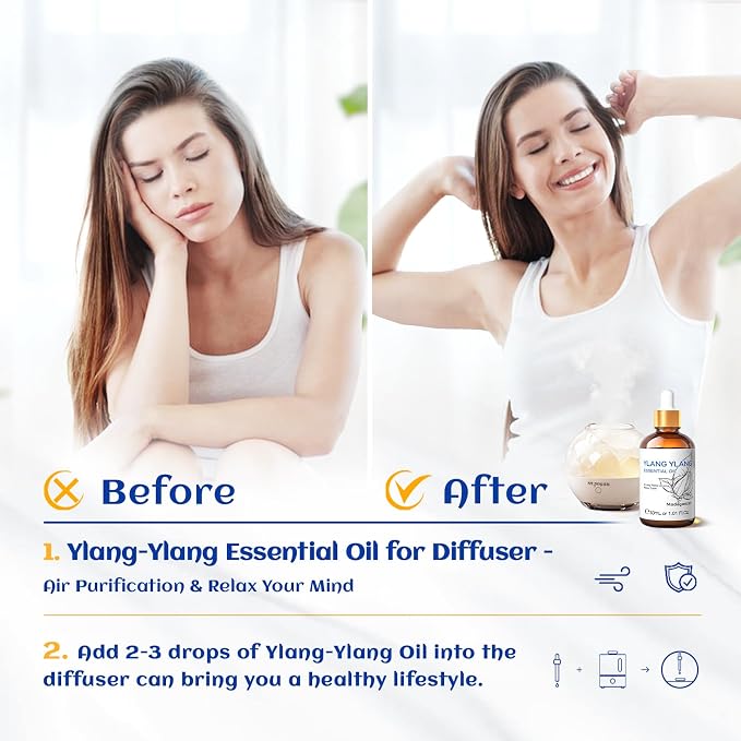 HIQILI Ylang-Ylang Essential Oil for Diffuser, Aromatherapy, DIY Perfumes | Long-Lasting Exotic Floral Scent for Home, Living Spaces & Massage - 30mL / 1.01 fl oz